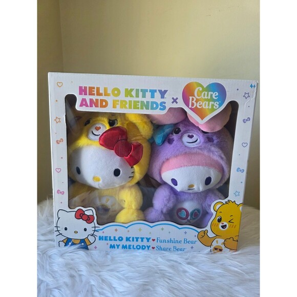 Care Bears x Hello Kitty Plush 2 Pack - Hello Kitty as Funshine Bear & My Melody - Picture 1 of 8